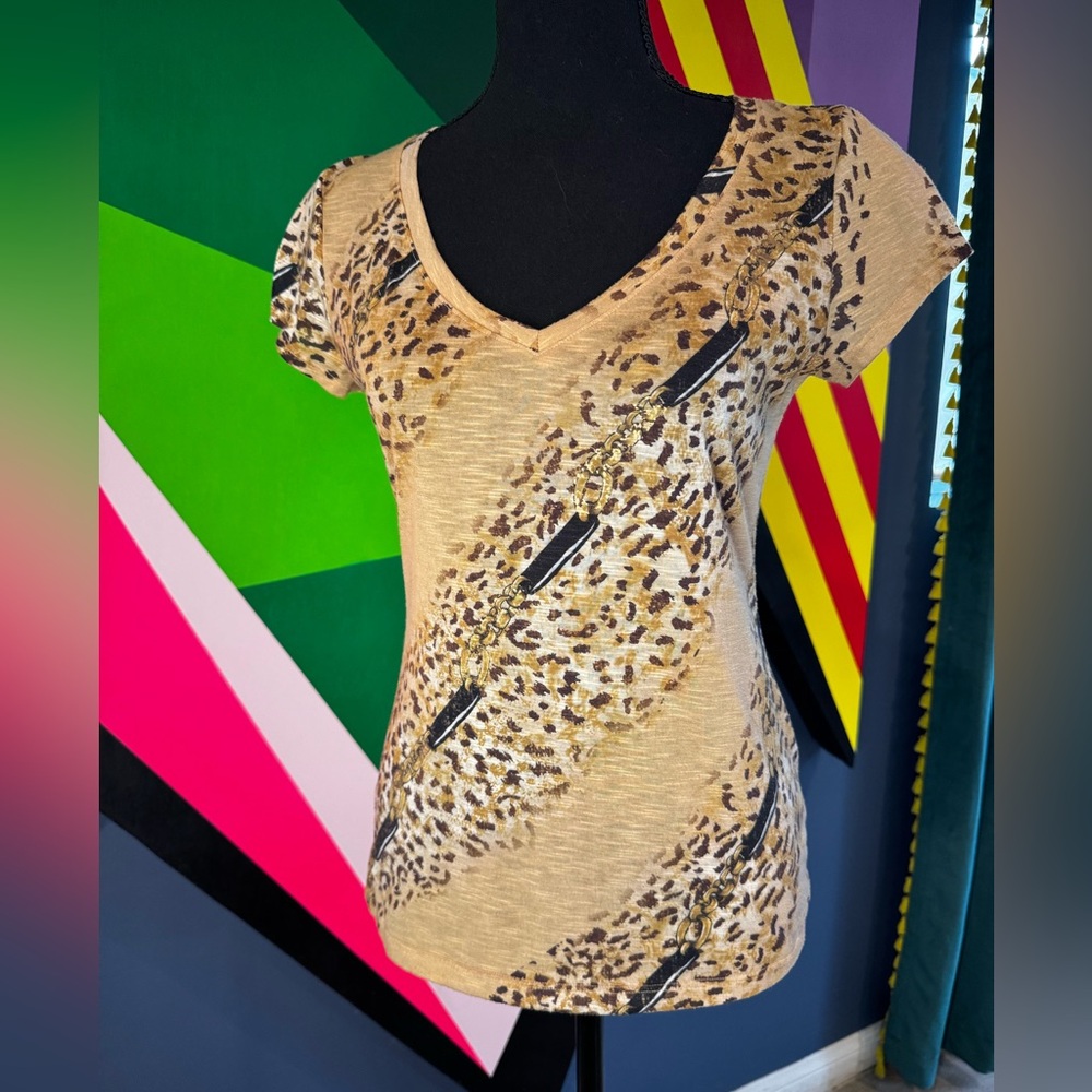 Vintage Cache Animal Print V-Neck Tee Shirt